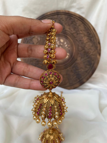 Jumbo Pearl antique Jhumkas with mattal