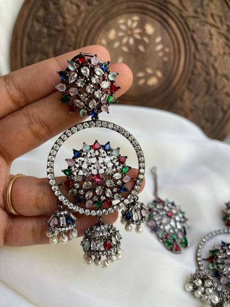 Multi color Rhodium Chaandbalis with Tika