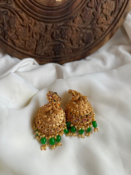 Jumbo kemp cutwork Jhumkas with beadwork
