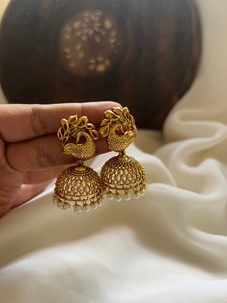 Cutwork peacock Jhumkas