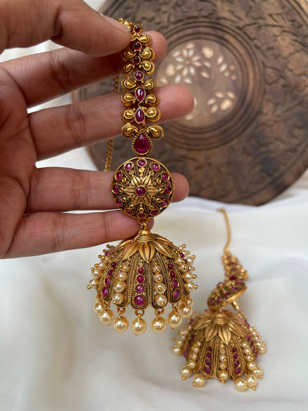 Jumbo Pearl antique Jhumkas with mattal