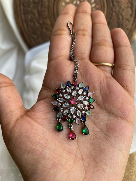 Multi color Rhodium Chaandbalis with Tika