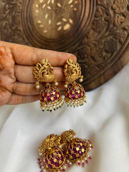 Kemp mayoora Jhumkas