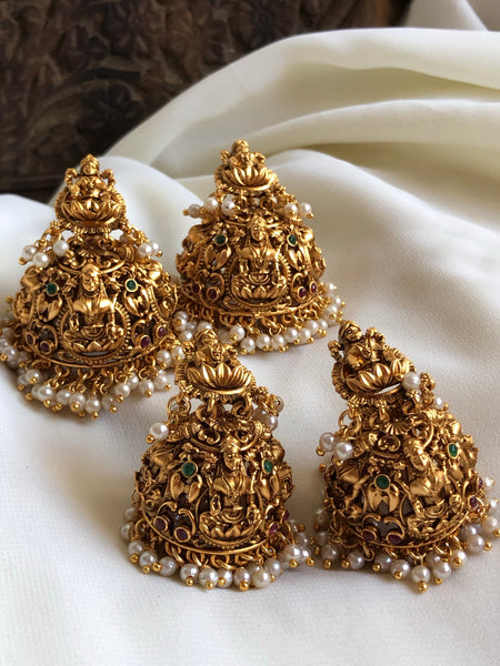 Antique Lakshmi cutwork jhumkas in 2 sizes
