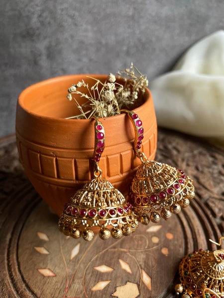 Traditional hook jhumkas with Lakshmi