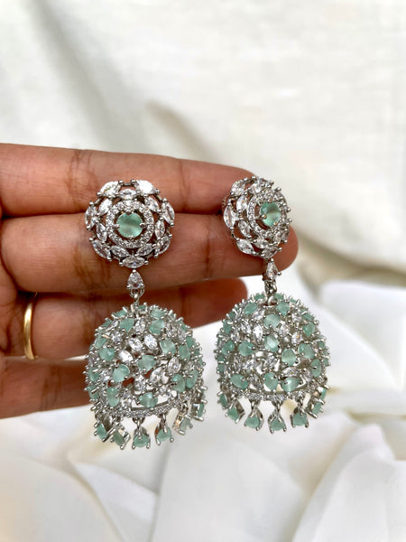 Mint Ad stone Jhumkas with Tika