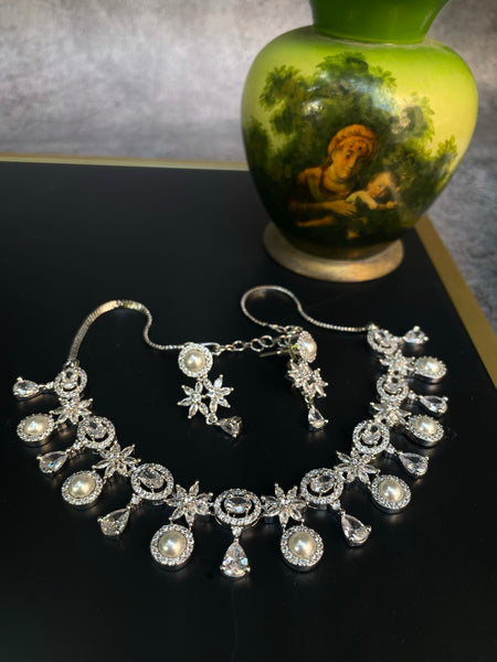Rose polish Pearl necklace with earrings