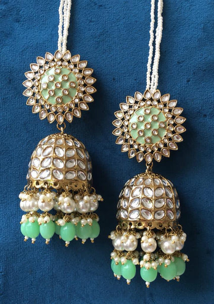 Kundan like jhumkas with Bead drops