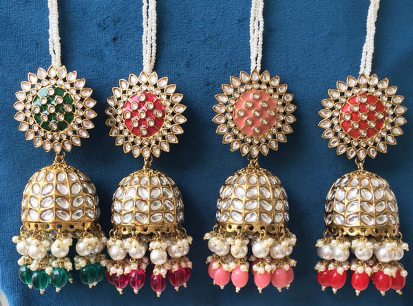 Kundan like jhumkas with Bead drops