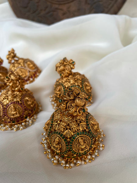 Jumbo stone Lakshmi Jhumkas with Annam studs