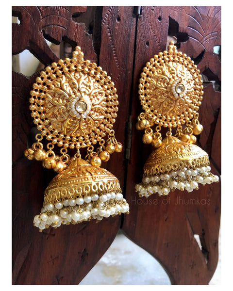 Oversized golden Jhumkas