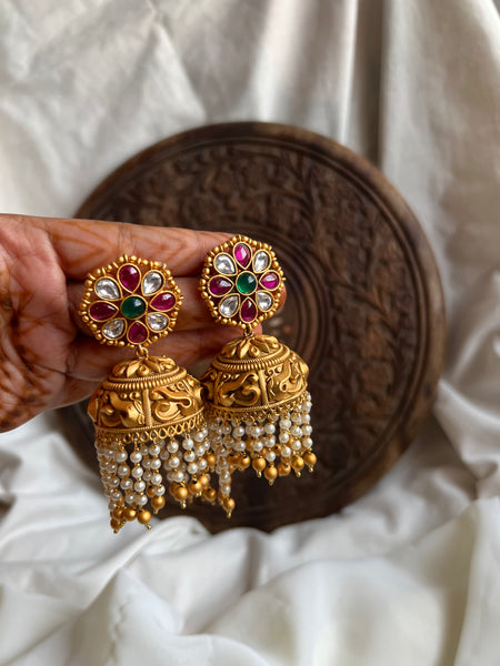 Kemp flower Nagas Jhumkas with bead work
