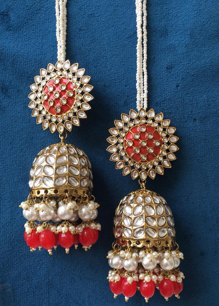 Kundan like jhumkas with Bead drops