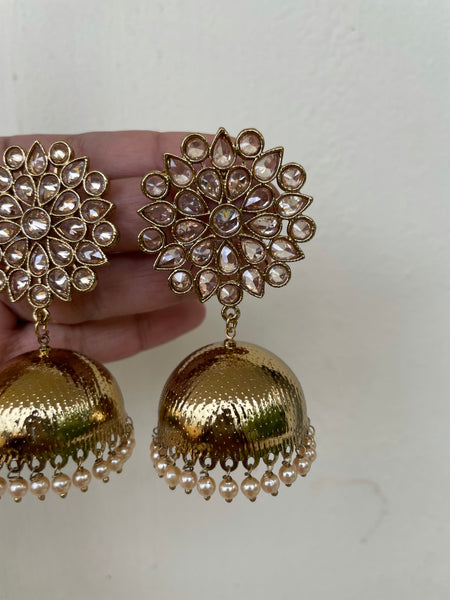 Polki jumbo stud Golden Jhumkas