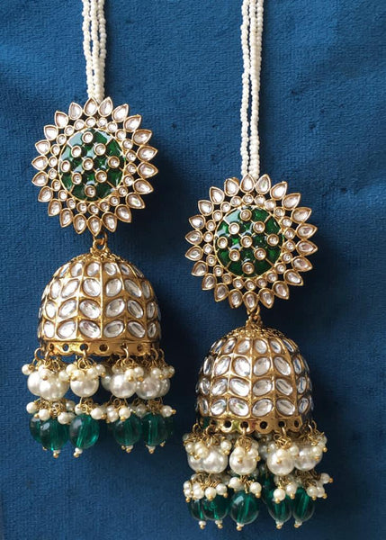 Kundan like jhumkas with Bead drops
