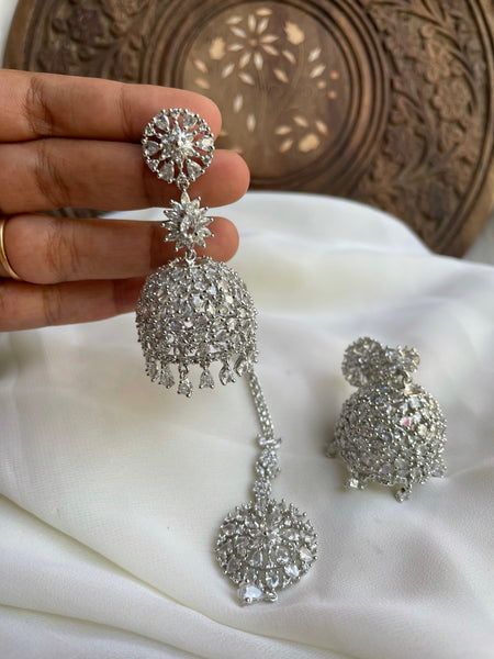 AD stone jumbo Jhumkas with tika