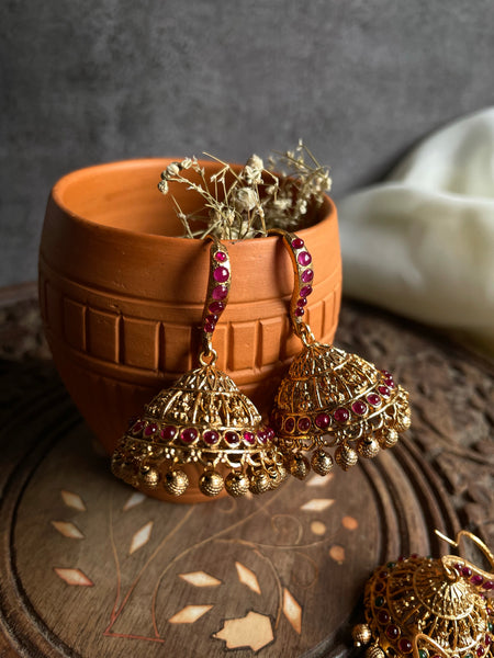 Traditional hook jhumkas with Lakshmi