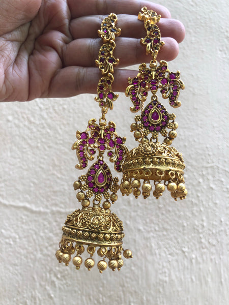 Bridal Jhumkas with real Kemp stones - II