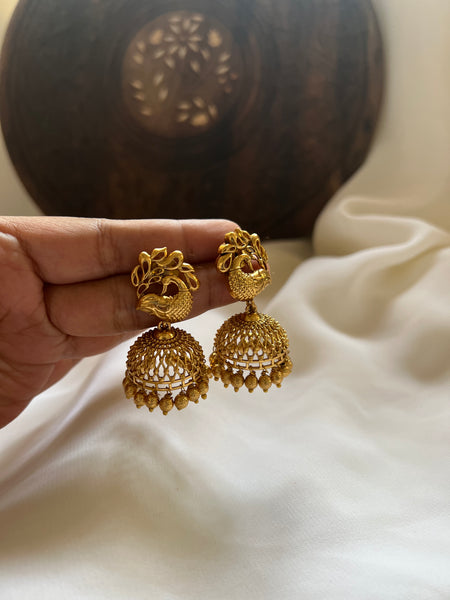 Cutwork peacock Jhumkas