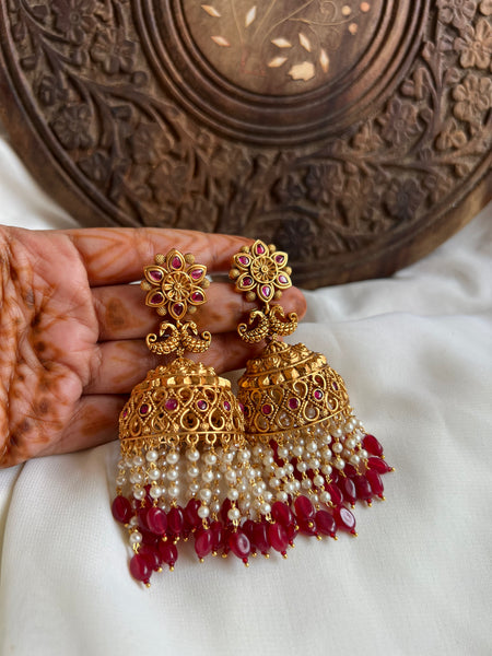 Jumbo kemp cutwork Jhumkas with beadwork