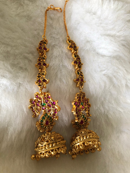 Bridal Jhumkas with real Kemp stones - II