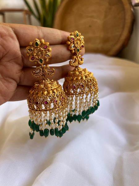 Jumbo kemp cutwork Jhumkas with beadwork