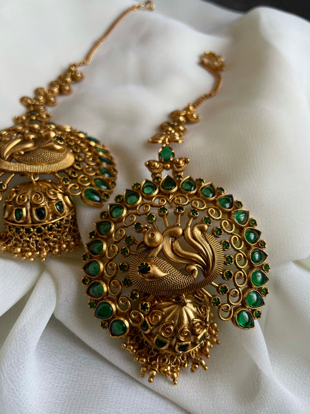Dancing peacock Jhumkas with mattal