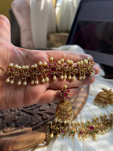 Kemp pearl choker with matching jhumkas