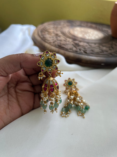 Carved Kundan chakra jhumkas
