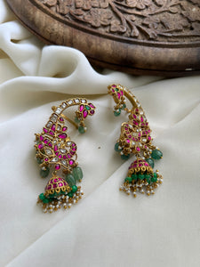 Peacock ear cuff premium bridal jhumkas