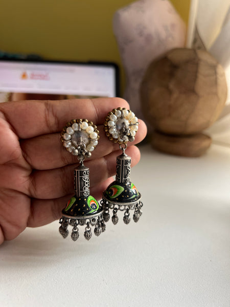 Hand painted Jaipuri jhumkas