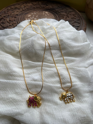 Elephant kundan pendant with chain