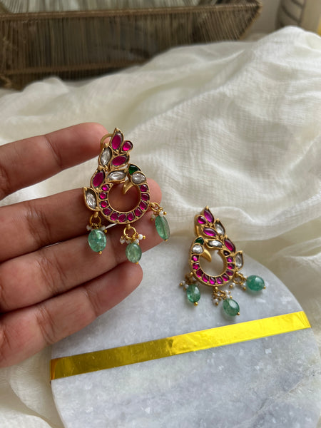 Peacock kundan studs