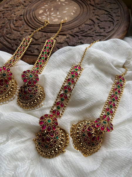 Original kemp vintage Jhumkas with earrings chain