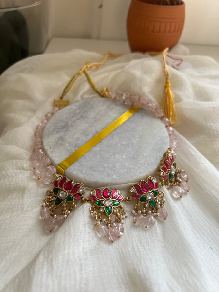 Kundan lotus pastel pink choker