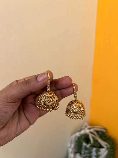 Antique matte hook jhumkas