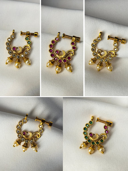 Traditional Peacock Kemp Screw-Back Nath