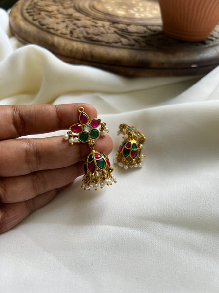 Kundan flower jhumkas