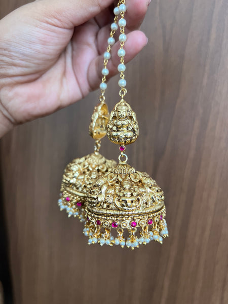 Premium Nagas Lakshmi jhumkas with small Kundan stones