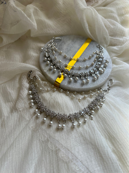 Ad stone flower silver polish earrings chain