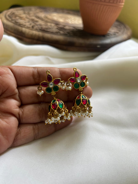 Kundan flower jhumkas