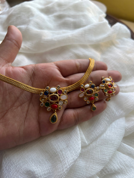 Navaratna pendant choker with studs