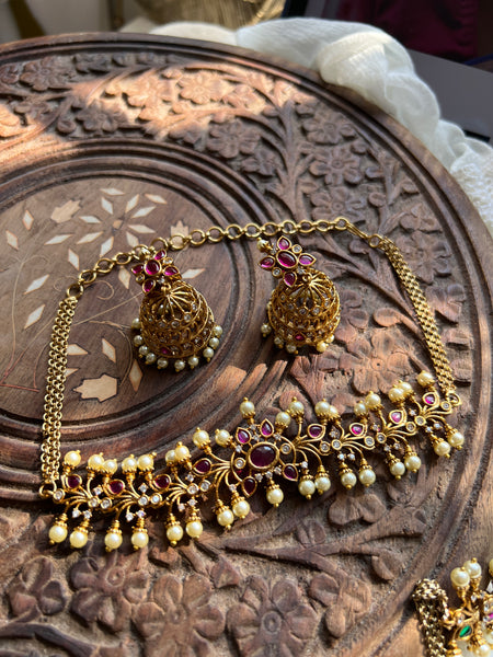 Kemp pearl choker with matching jhumkas