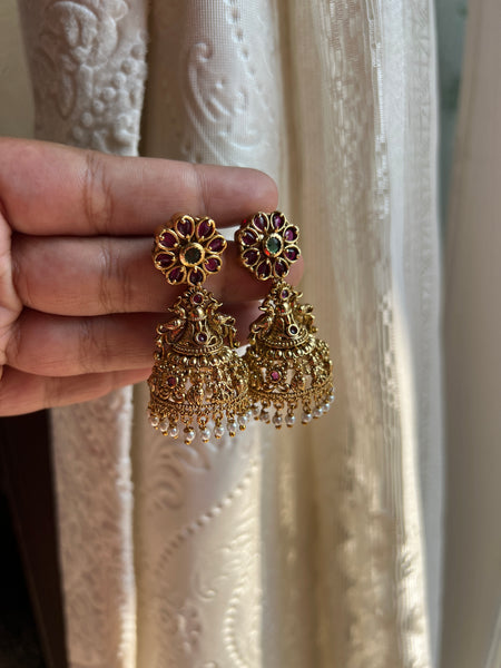 Antique kemp flower jhumkas