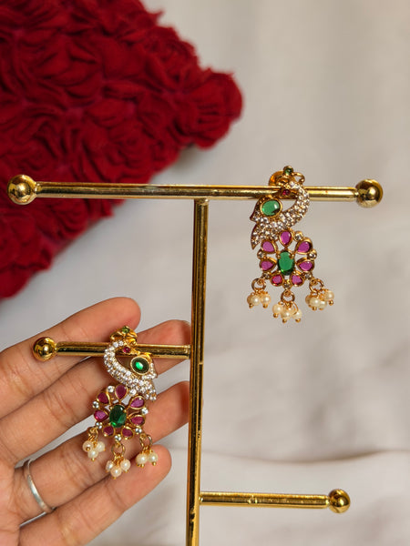 Ruby Emerald Peacock Earrings