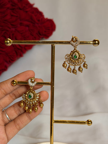 Antique Gold Floral Chandbali Earrings