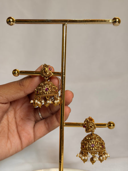 Antique Gold Peacock Jhumka Earrings