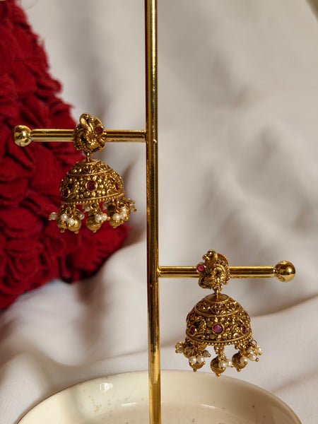 Antique Gold Peacock Jhumka Earrings