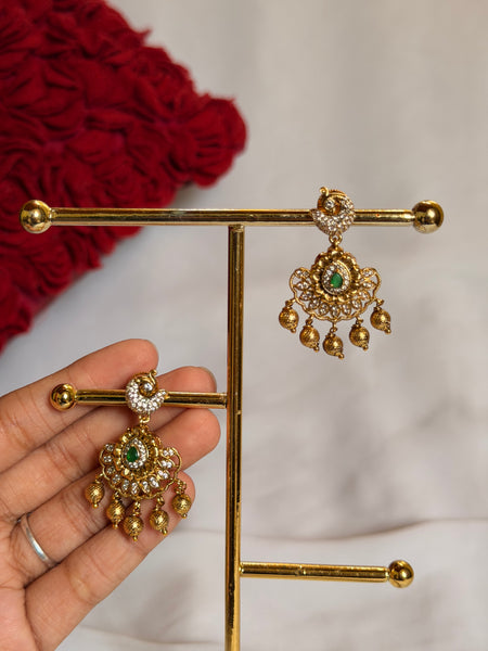 Antique Gold Floral Chandbali Earrings