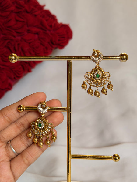Antique Gold Floral Chandbali Earrings